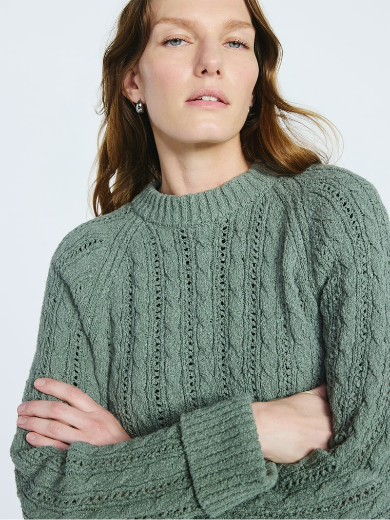 Scoop Women's and Women's Plus Cable Knit Raglan Sweater, Midweight, Sizes XS-XXL | Walmart (US)