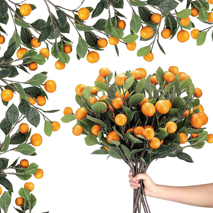 Daifunli 10 Pcs Artificial Tangerine Branches 25 Inch Realistic Faux Oranges Fruit with Green Lea... | Amazon (US)