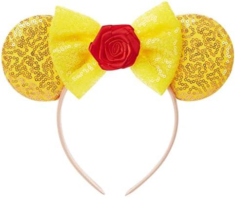 Mouse Ears Bow Headband for Princess Party Costume Glitter Hair Accessories for Women | Amazon (US)
