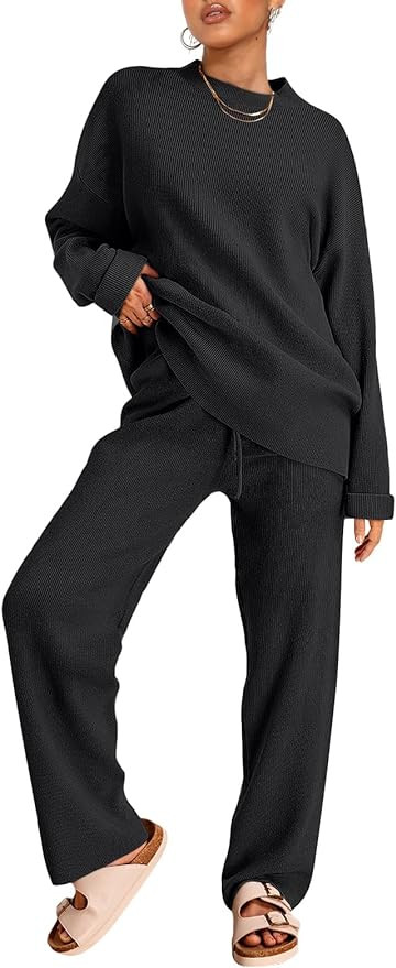 LILLUSORY 2 Piece Sets for Women 2025 Fall Outfits Two Piece Lounge Sets Sweatsuits Striped Knit ... | Amazon (US)