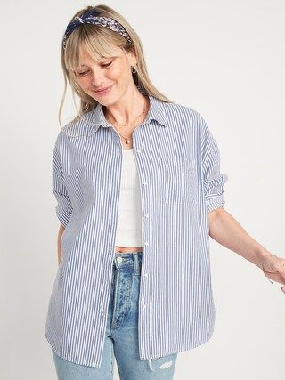 Oversized Striped Boyfriend Shirt for Women | Old Navy (US)