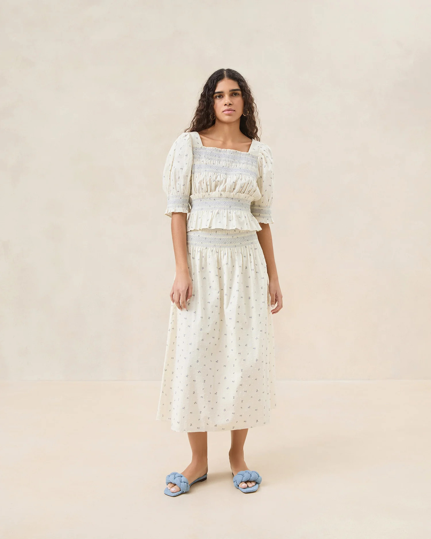 Theodora Cream Floral Cinched Skirt | Loeffler Randall