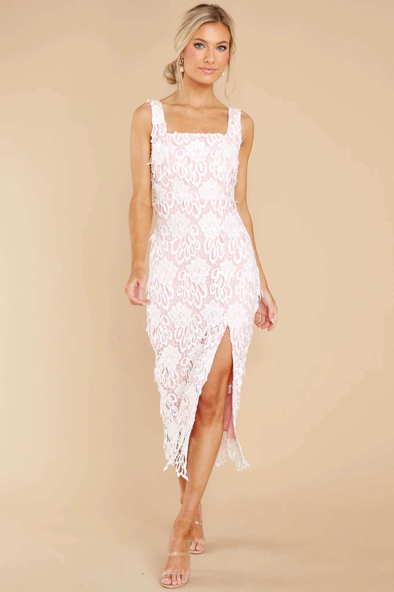 Own The Room Pink Lace Midi Dress | Red Dress 