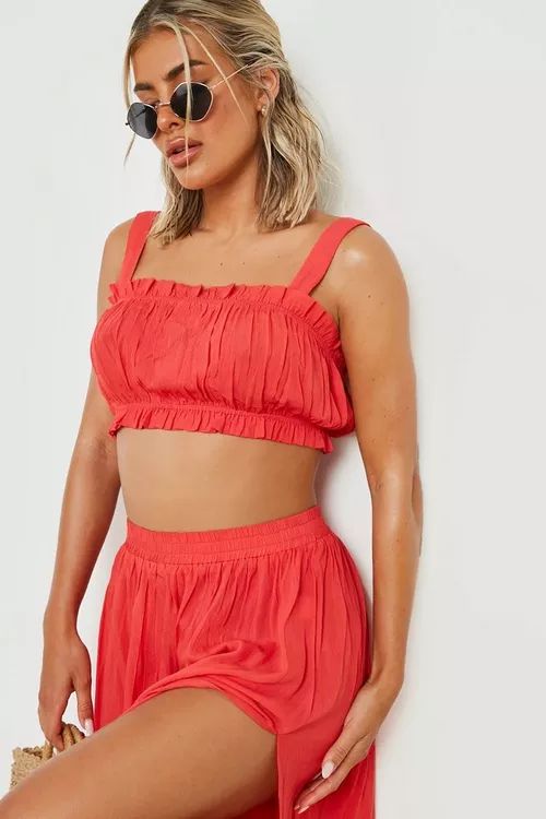 Cheesecloth Crop Maxi Skirt Beach Coord | Boohoo.com (US & CA)