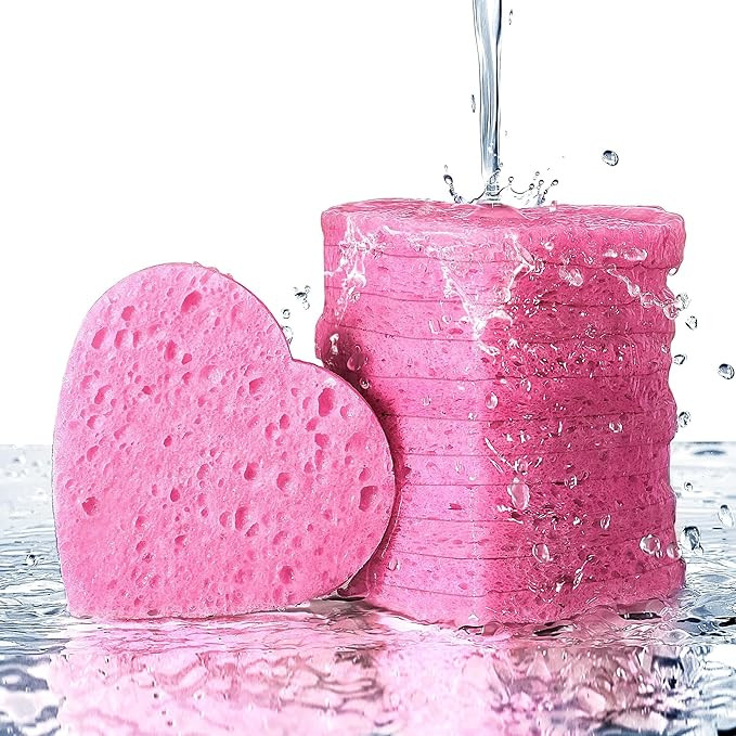 50-Count Heart Shape Compressed Facial Sponges for Daily Facial Cleansing and Exfoliating, 100％... | Amazon (US)
