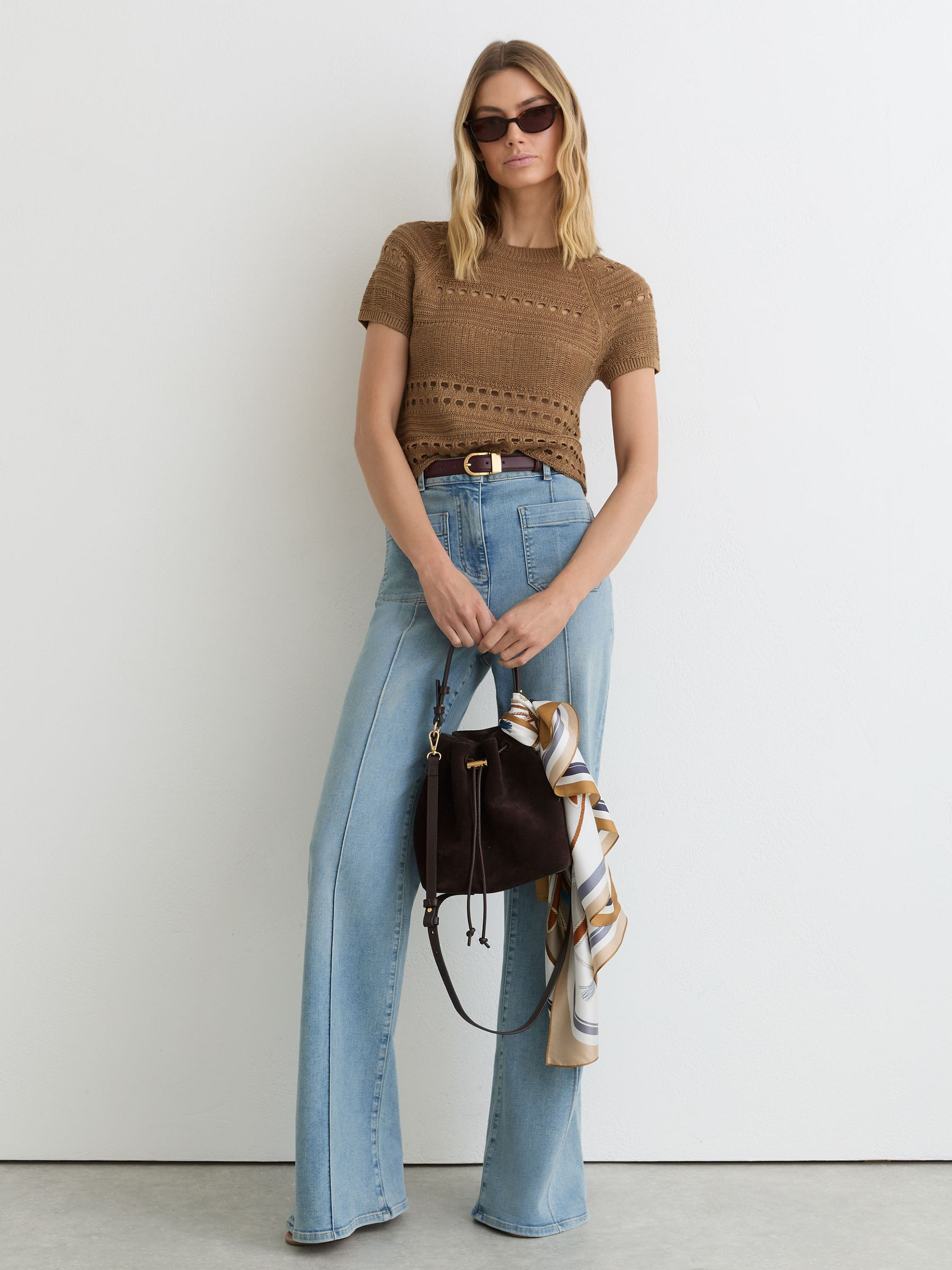 Linen Textured-Knit Top in Taupe Neutral | Reiss UK