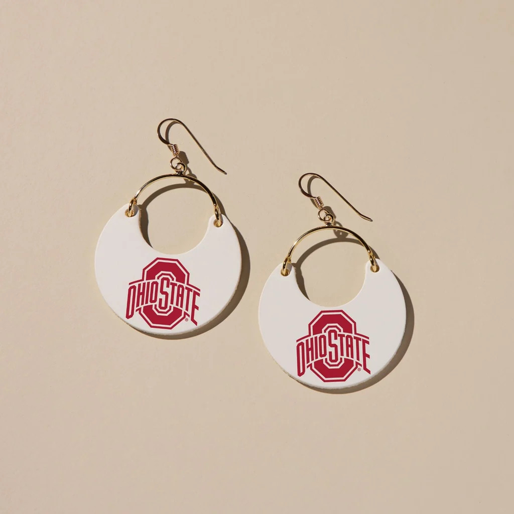 White Ohio State University Nina Leather Hoop Earrings | Nickel and Suede