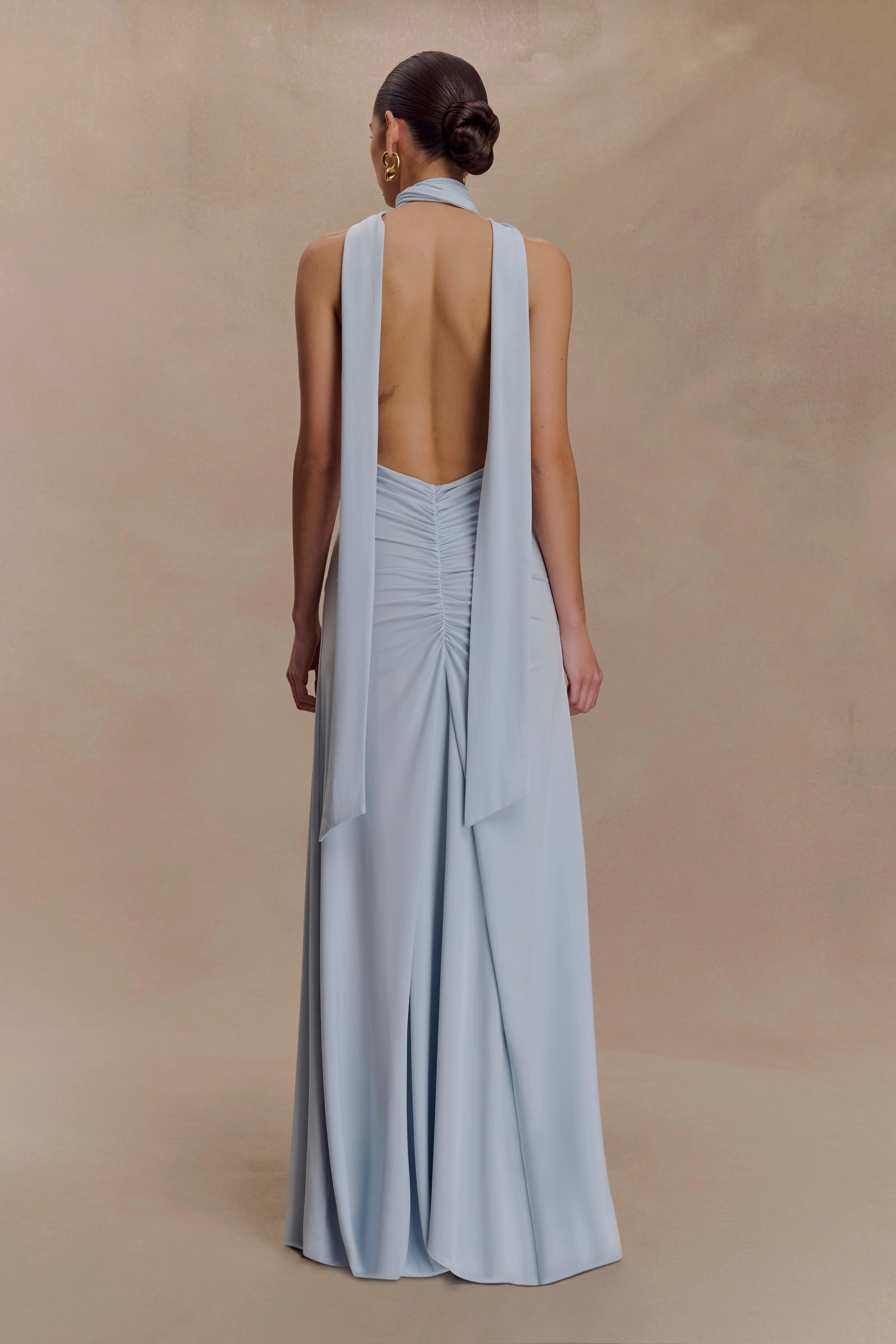 Juliet Slinky Maxi Dress With Scarf - Pale Blue | MESHKI US