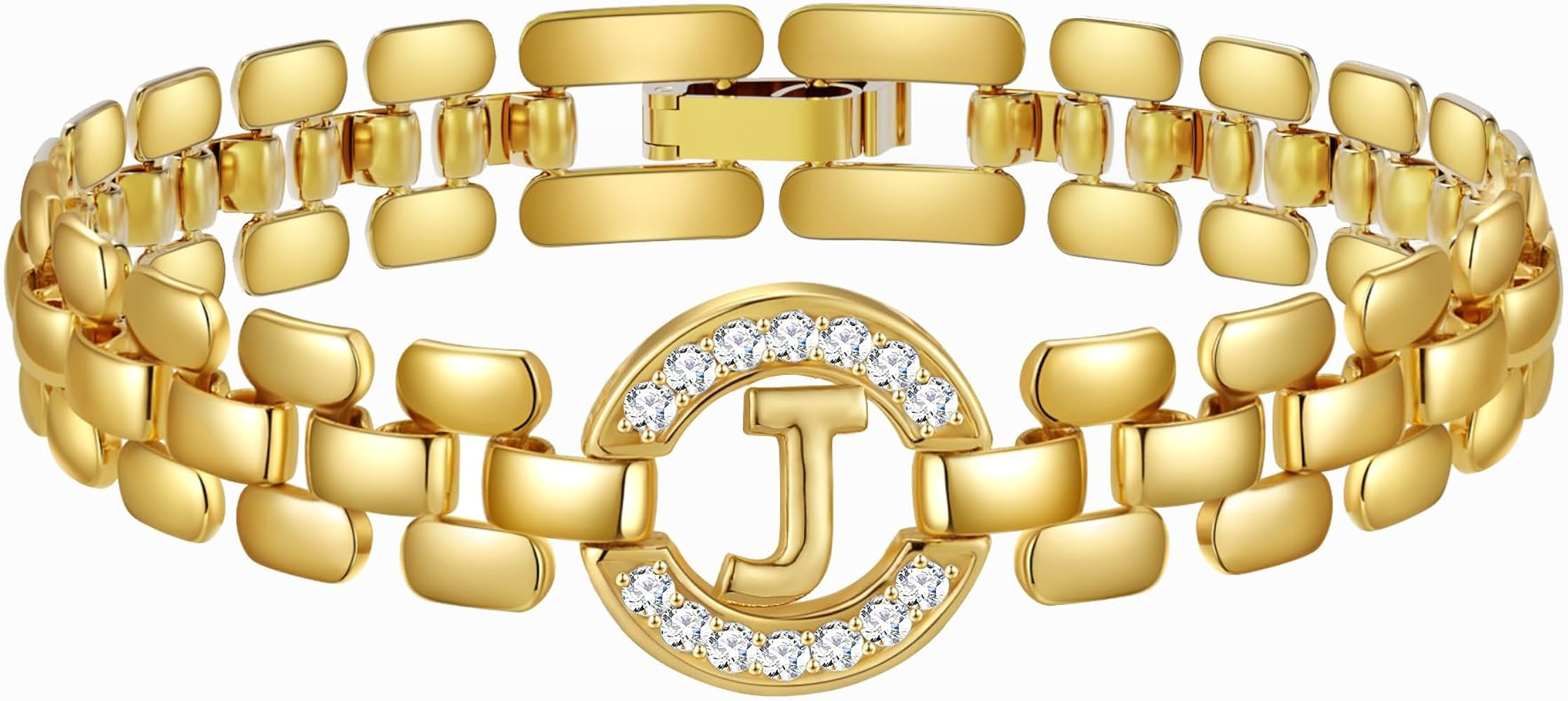 WEDDINEN Initial Bracelets for Women, 14K Gold Plated Letter A-Z Bracelets with Diamonds,Thick Ch... | Amazon (US)