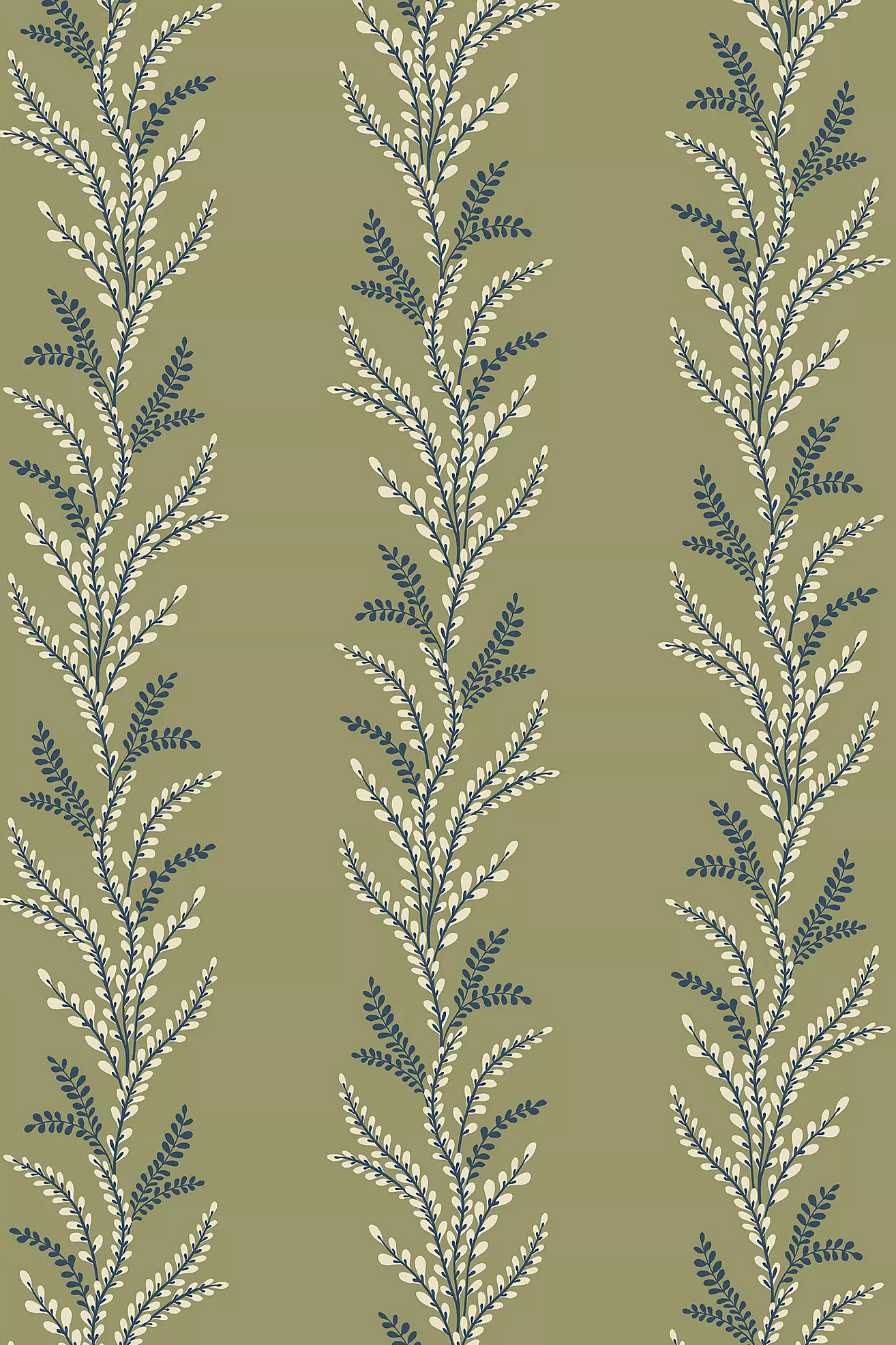 Exbury Olive Green Botanical Stripe Wallpaper | Anthropologie (US)