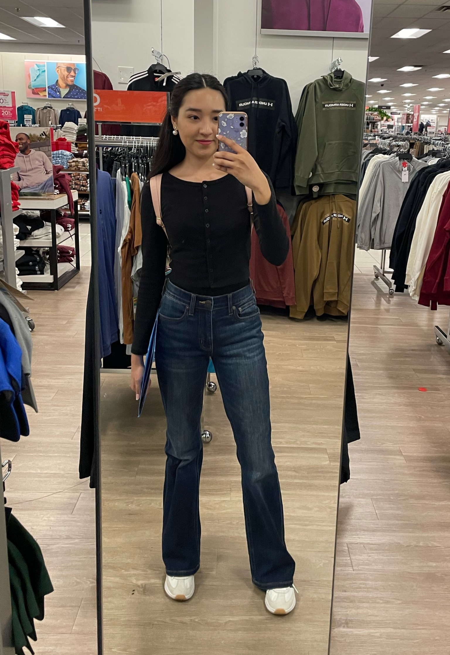 Workday outfit 🤍 

Cardigan wearing size small 
Jeans wearing size 00 

#workoutfit #workwear #cardigan #flarejeans #adidas #90s #falloutfit #winteroutfit #y2k #

#LTKShoeCrush #LTKWorkwear #LTKCyberWeek