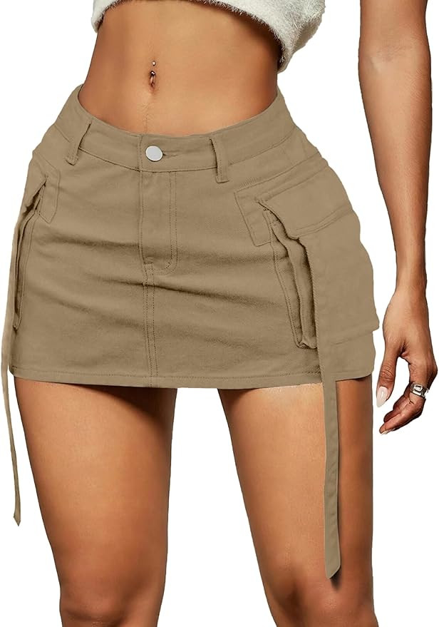 Cargo Skirt Women y2k Button Mini Jeans Skirt Denim Skirt with Pocket Low Waist | Amazon (US)