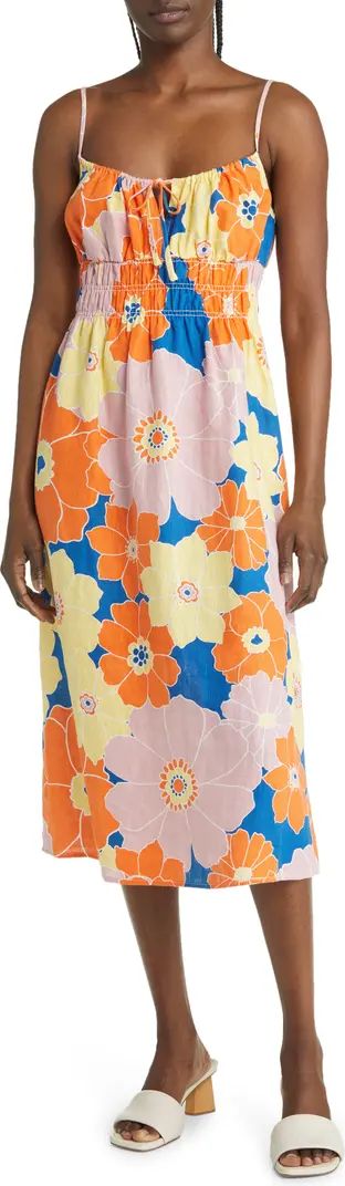 Octavia Floral Smocked Waist Linen Sundress | Nordstrom
