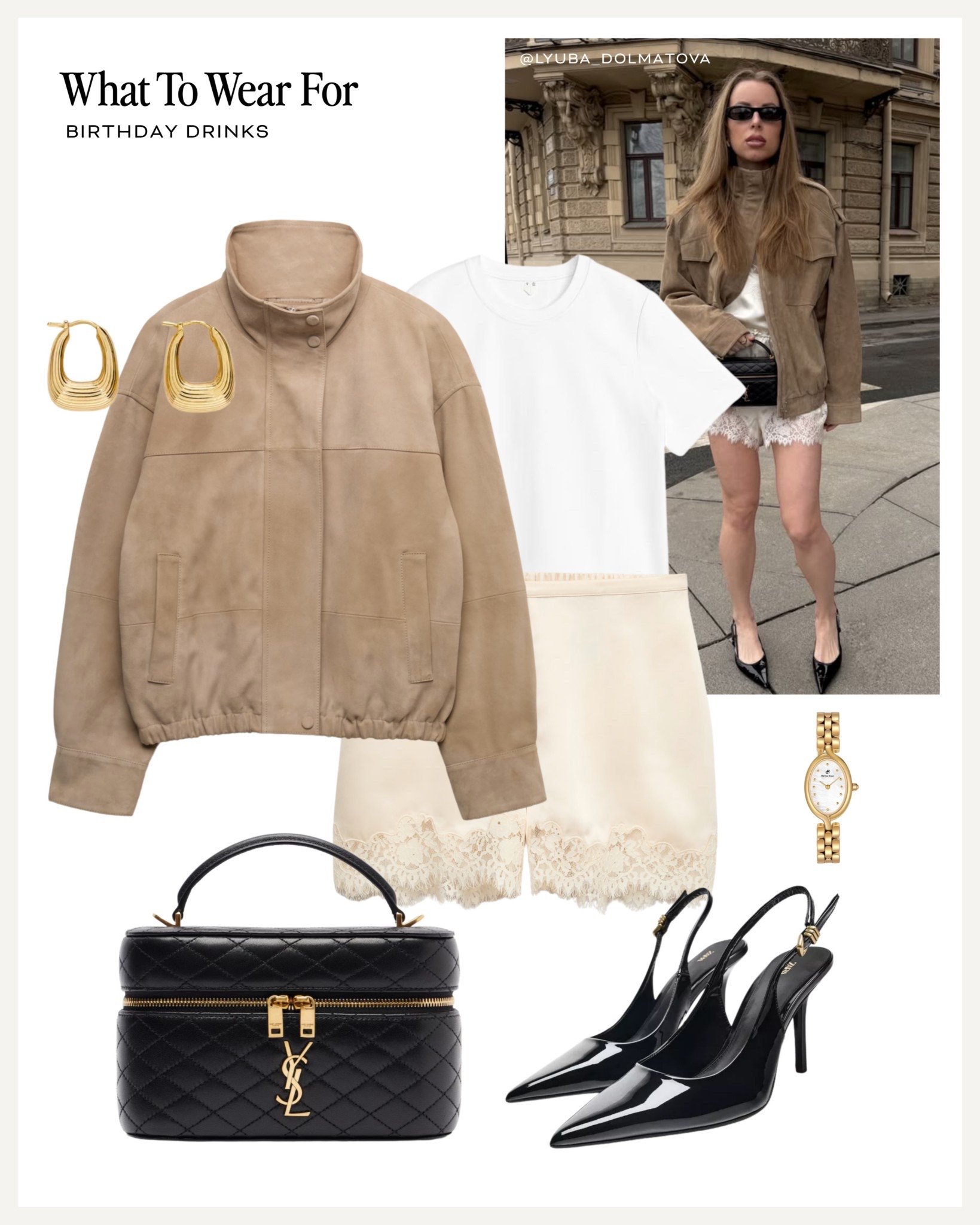 Birthday drinks 🍸 

Silk lace shorts, spring summer, date night, sling back heels, suede jacket, YSL bag

#LTKuk #LTKsummer #LTKdatenight