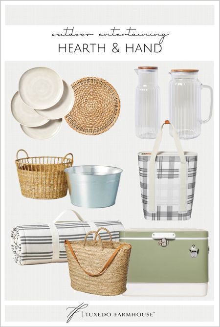 Outdoor entertaining essentials from Target Hearth and Hand. 

Outdoor dishes, picnic blanket, drink carafe, beverage holders, coolers, picnic baskets, chargers, beverage cooler  

#LTKFind #LTKhome #LTKSeasonal