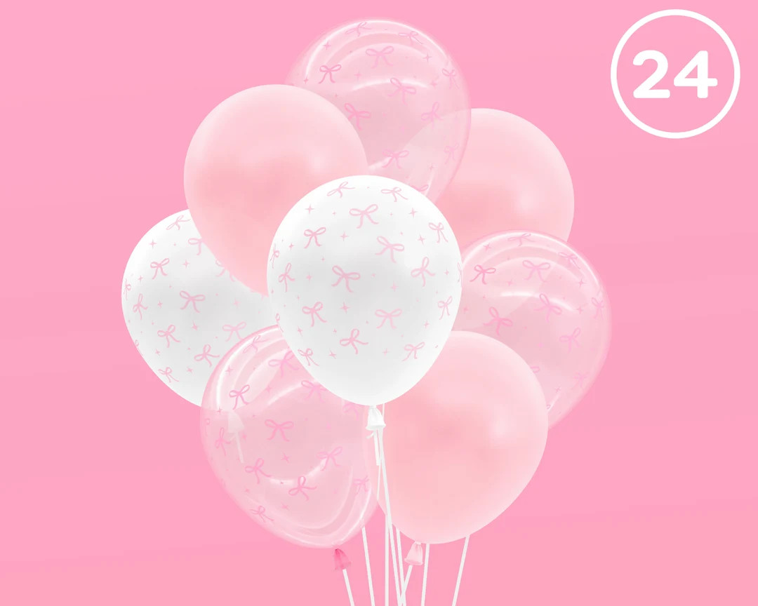 Xo, Fetti Party Decorations Pink Latex Bow Balloons 24 Pk, 12 Bachelorette Decorations, Bow Birth... | Etsy (US)