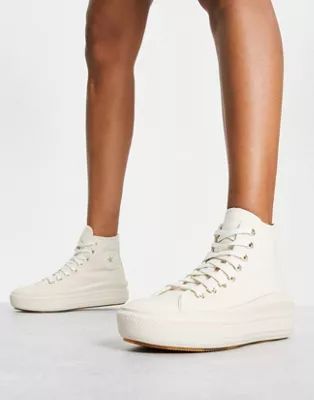 Converse Chuck Taylor Move gold detail platform trainers in white | ASOS (Global)