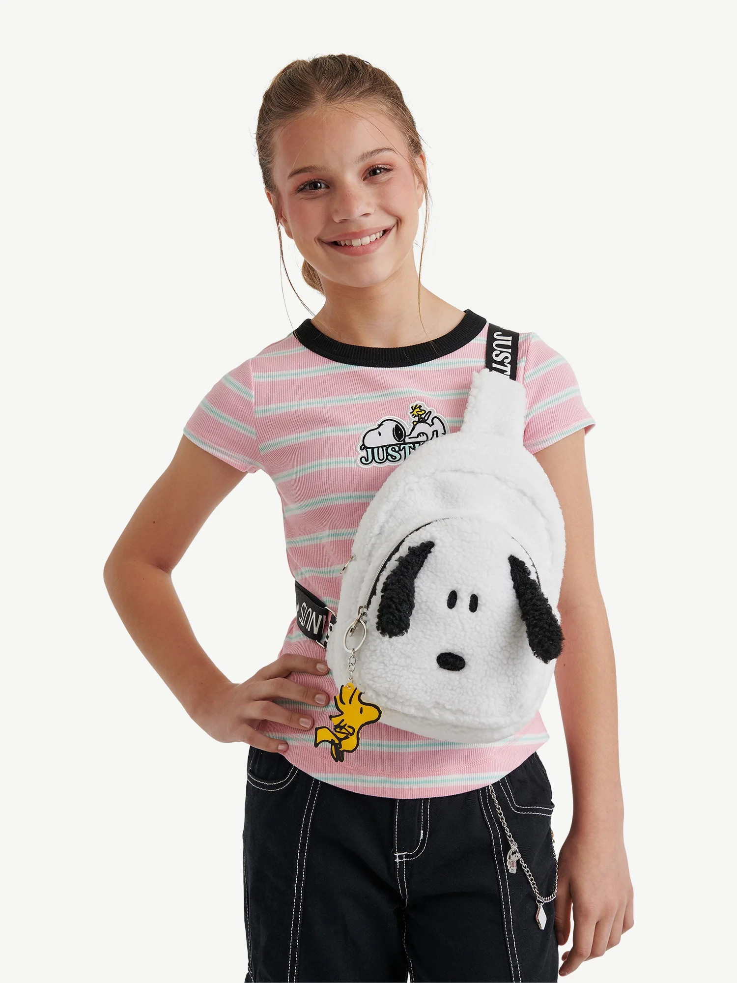 Justice Snoopy Girls Faux Sherpa Sling Bag, White | Walmart (US)