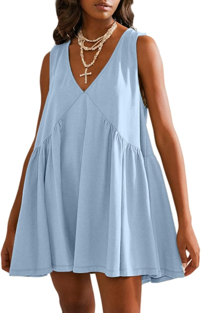BerryGo Womens Summer Sleeveless Mini Dress Casual V Neck Beach Tank Babydoll Short Sundresses fo... | Amazon (US)