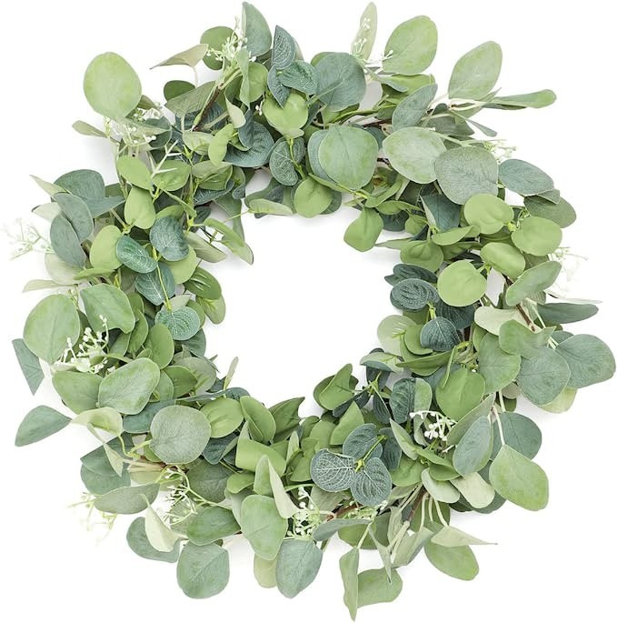 LIFEFAIR 20”Green Eucalyptus Wreath for Front Door, Summer Greenery Wreaths for Home Wall Windo... | Amazon (US)
