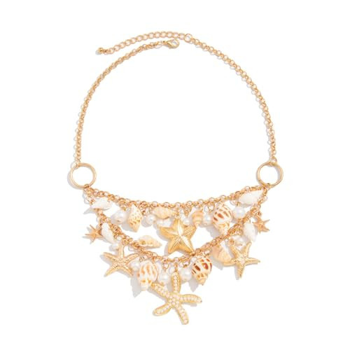 nylry Seashell Necklace for Women Gold Layered Sea Shell Necklace Boho Summer Beach Necklaces for Women Adjustable Pearl Conch Starfish Necklaces Vacation Coastal Beachy Jewelry Outfits Accessories-1 | Amazon (US)