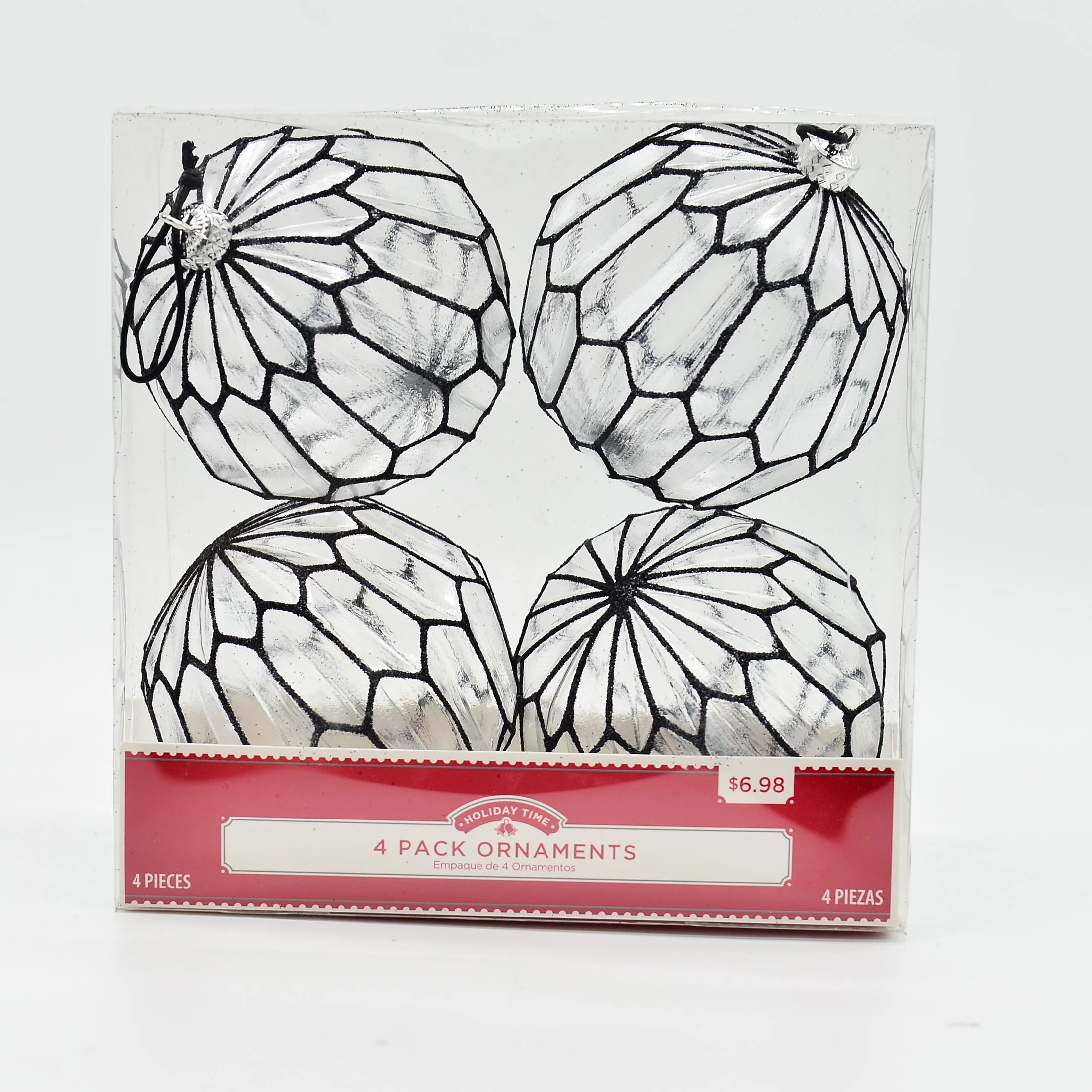 Holiday Time Clear & Black Christmas Ornaments, 4 Count - Walmart.com | Walmart (US)
