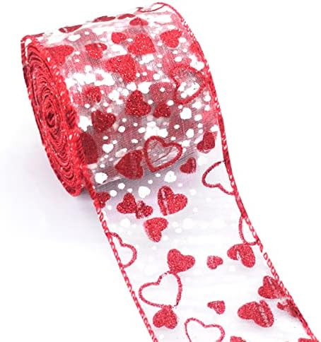 Valentines Fabric Ribbons, Snow Spots Love Hearts Edge Wired Burlap Ribbon for Valentine's Day Ha... | Amazon (US)