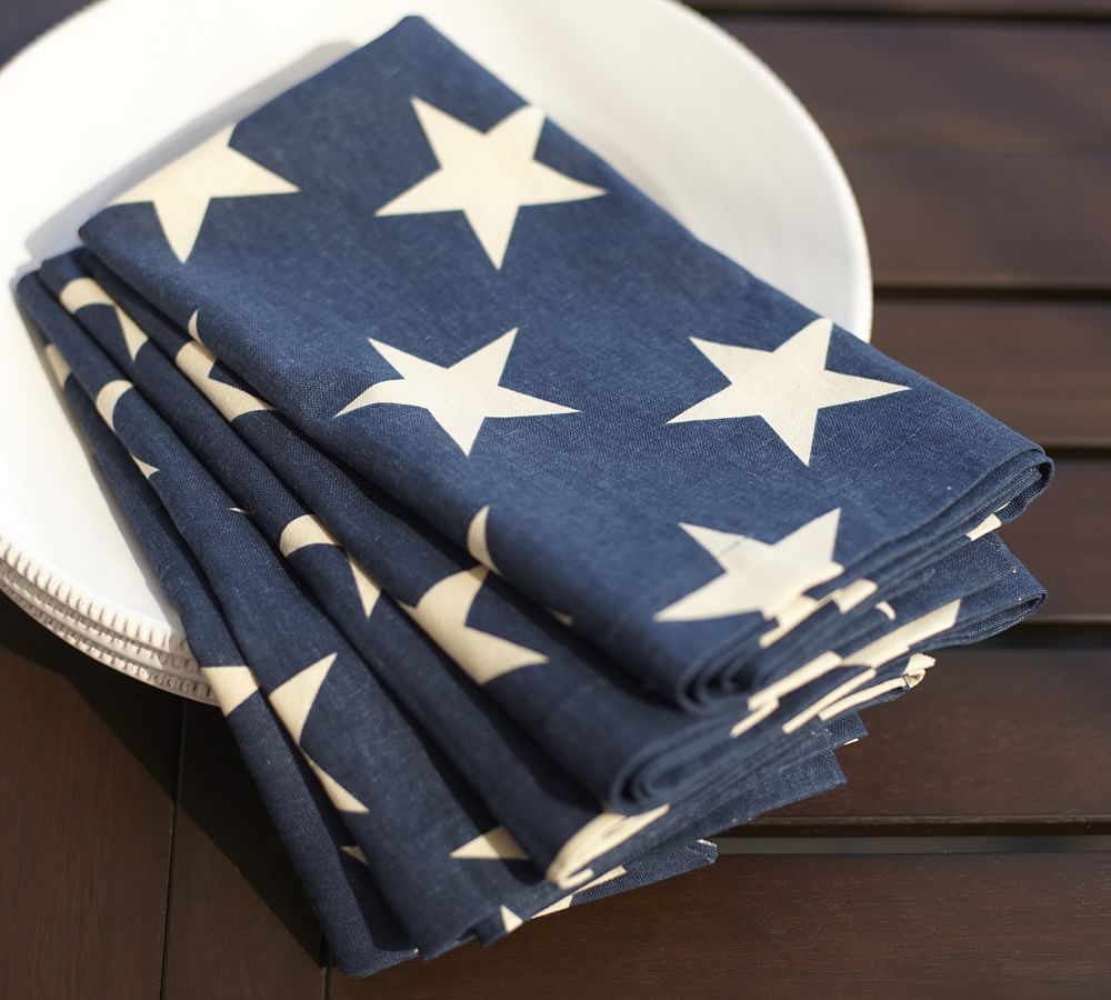 American Flag Stars Linen/Cotton Napkins - Set of 4 | Pottery Barn (US)