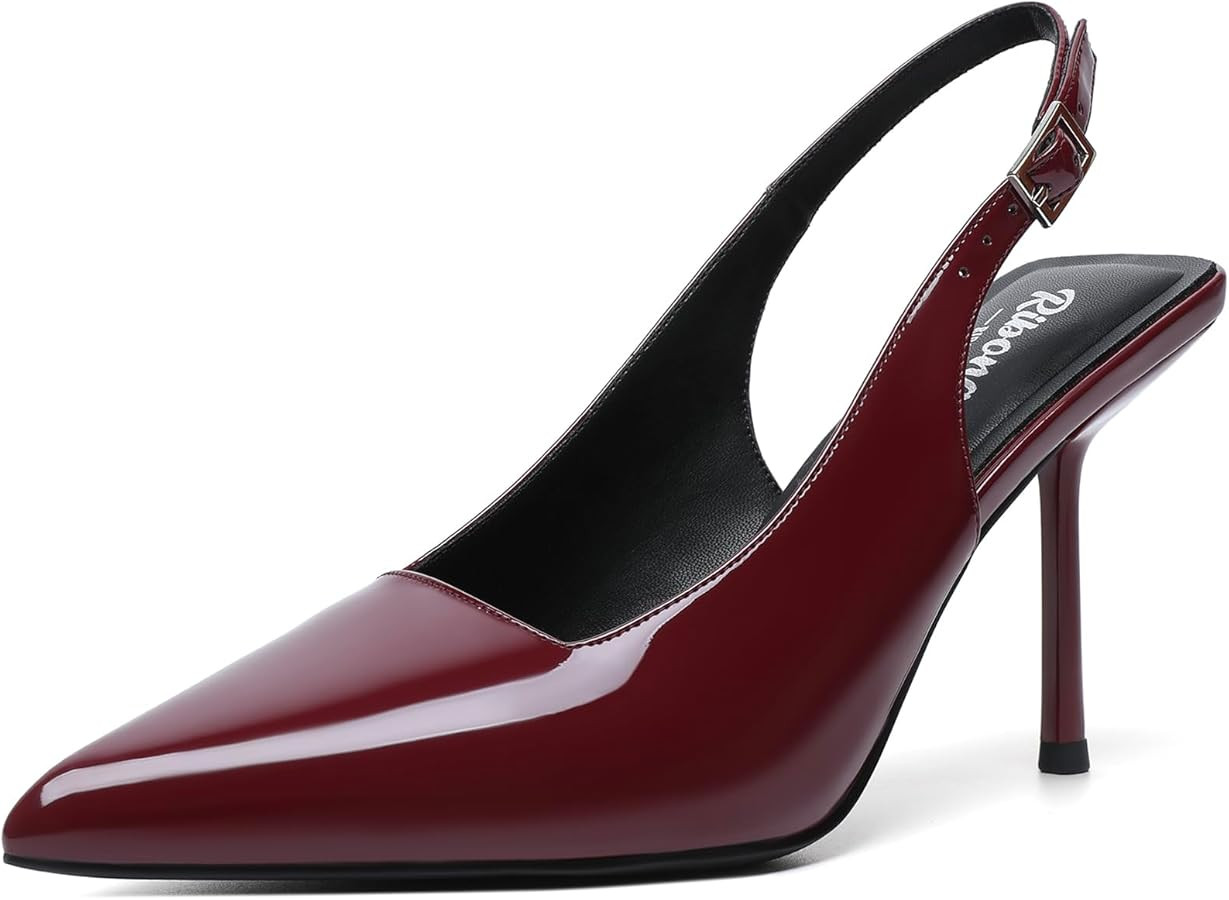 RIBONGZ Sexy Slingback Pumps Elegant Dressy Heels for Women Closed Toe Pointy High Heels Wedding ... | Amazon (US)