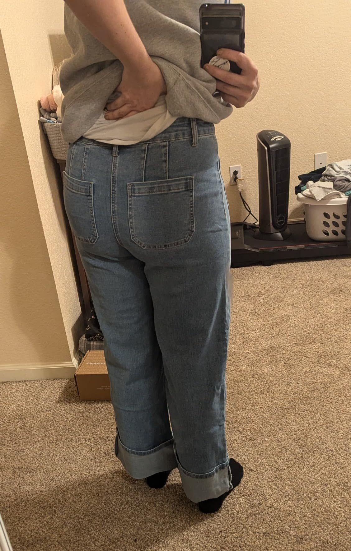 EVALESS Womens Jeans High Waisted Stretchy Cuffed Wide Leg Denim Pants with Pockets | Amazon (US)