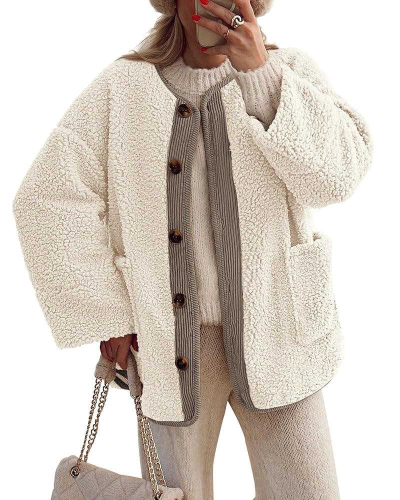 PRETTYGARDEN Women's 2025 Winter Coats Long Sleeve Button up Fuzzy Sherpa Fleece Jackets Outerwea... | Amazon (US)