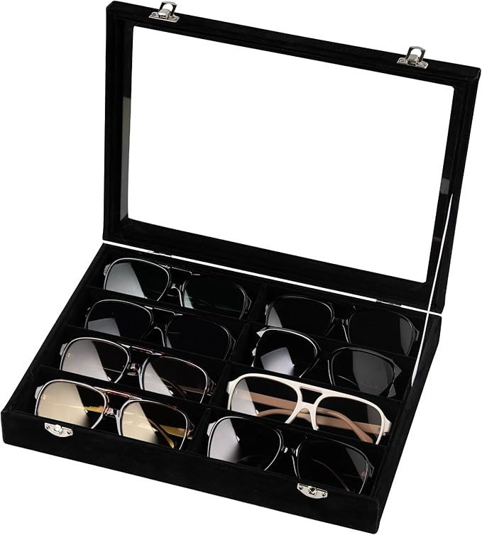 Sunglass Organizer,Velvet Glasses Organizer,8-Slot Sunglasses Tray with Clear Lid,Men's/Women's S... | Amazon (US)
