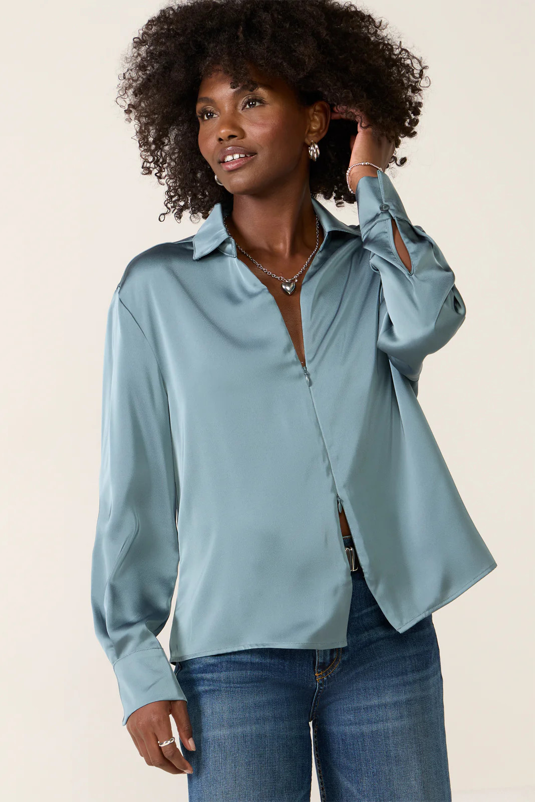 Carrie Double Zip Satin Shirt | Evereve