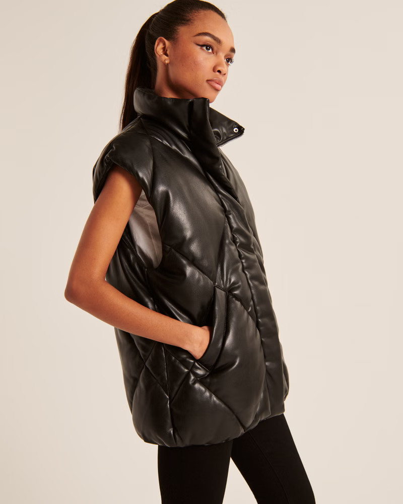 Women's A&F Oversized Vegan Leather Quilted Vest | Women's Coats & Jackets | Abercrombie.com | Abercrombie & Fitch (US)