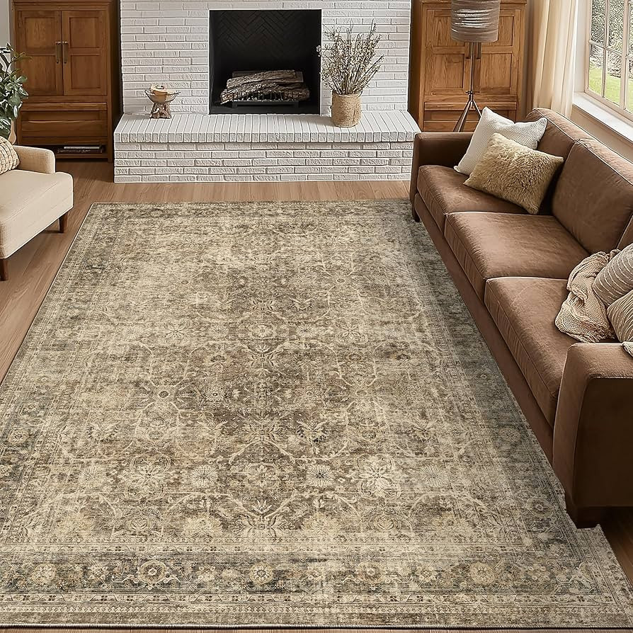 FMFUNCTEX 8x10 Washable Area Rug Brown Vintage Neutral Distressed Large Non Slip Carpet for Livin... | Amazon (US)