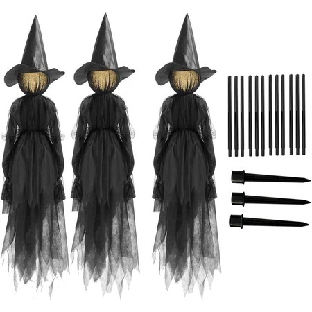 Halloween Decorations Outdoor, 3 Light Up Witches Holding Hands Witches with Stakes, Scary Screaming Witches with Stakes Standing Witch Halloween Decor for Home Outside Yard Lawn Garden Party | Walmart (US)