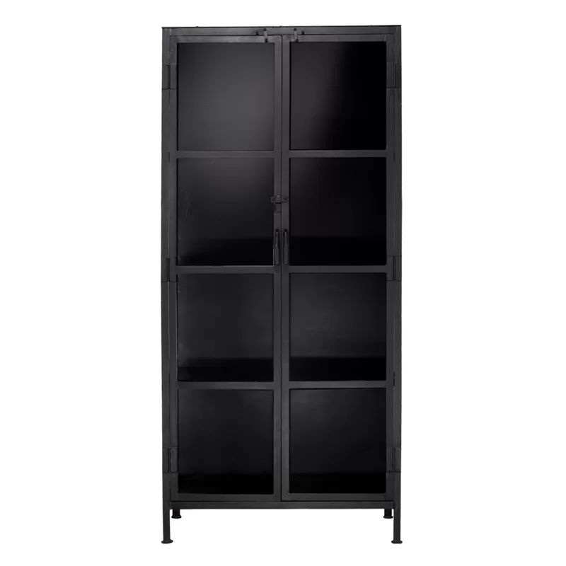 Union Tall Curio Cabinet In Black Iron & Clear Glass | Wayfair Professional