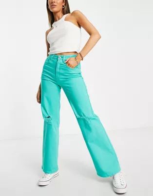 Only Hope wide leg ripped knee jeans in turquoise | ASOS (Global)