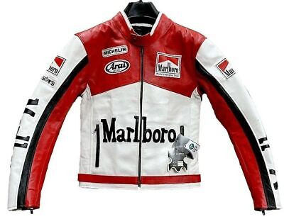 Men Marlboro Leather Jacket Vintage Racing Rare Motorcycle Biker Leather Jacket.  | eBay | eBay US
