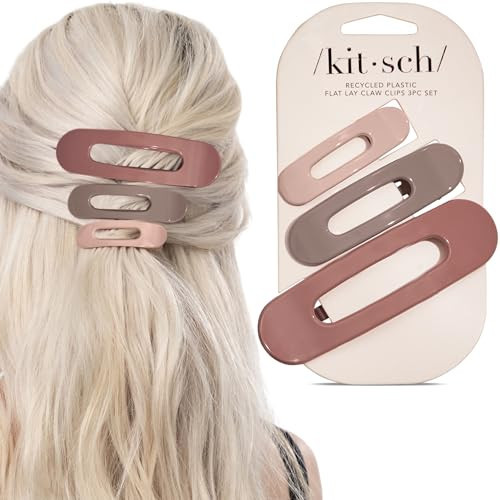 Kitsch Flat Claw Clips for Women - Strong Grip, Comfortable Design | Durable Plastic, Glossy Finish | Lay Down Claw Clip | For All Hair Types | Ideal Gifts for Women - Terracotta, 3pcs | Amazon (US)