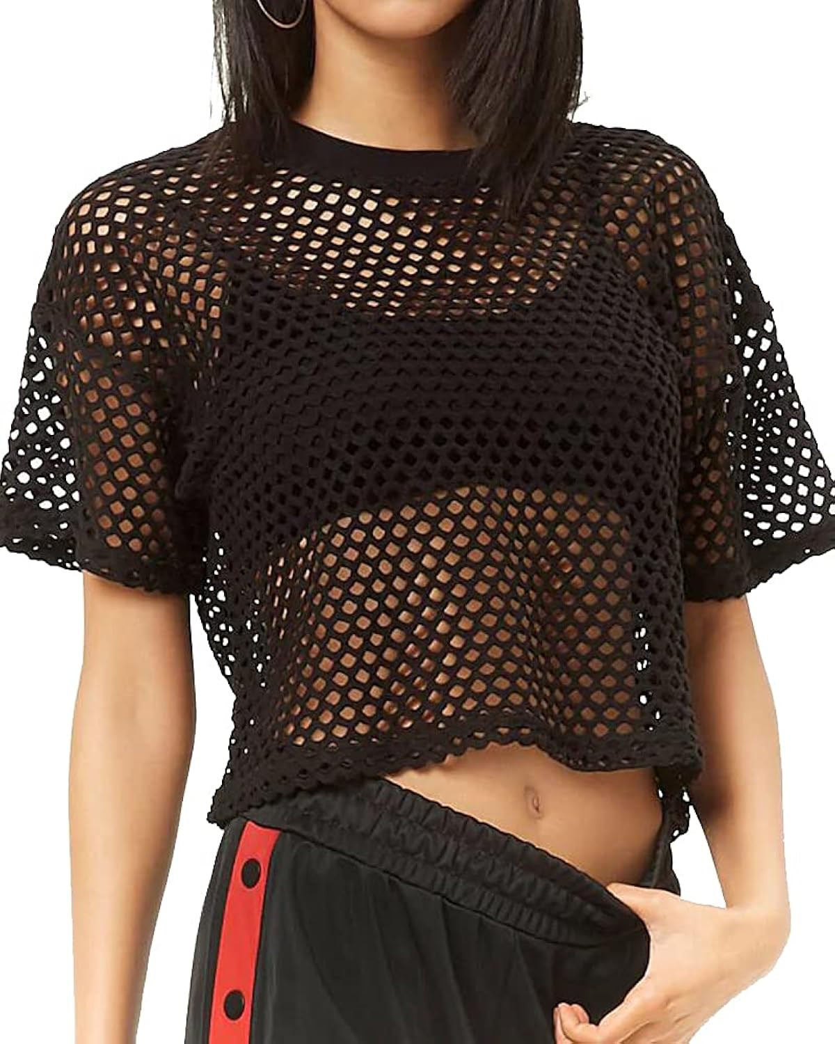 CLOZOZ Women's Mesh Cover Up See Through Fishnet T-Shirt Crop Top | Amazon (US)