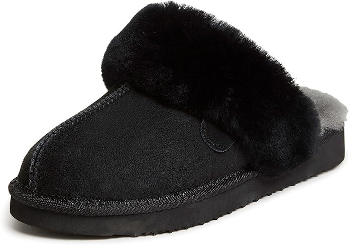 Dearfoams Women's Fireside Sydney Shearling Fur Indoor/Outdoor Scuff Slipper with Wide Widths | Amazon (US)