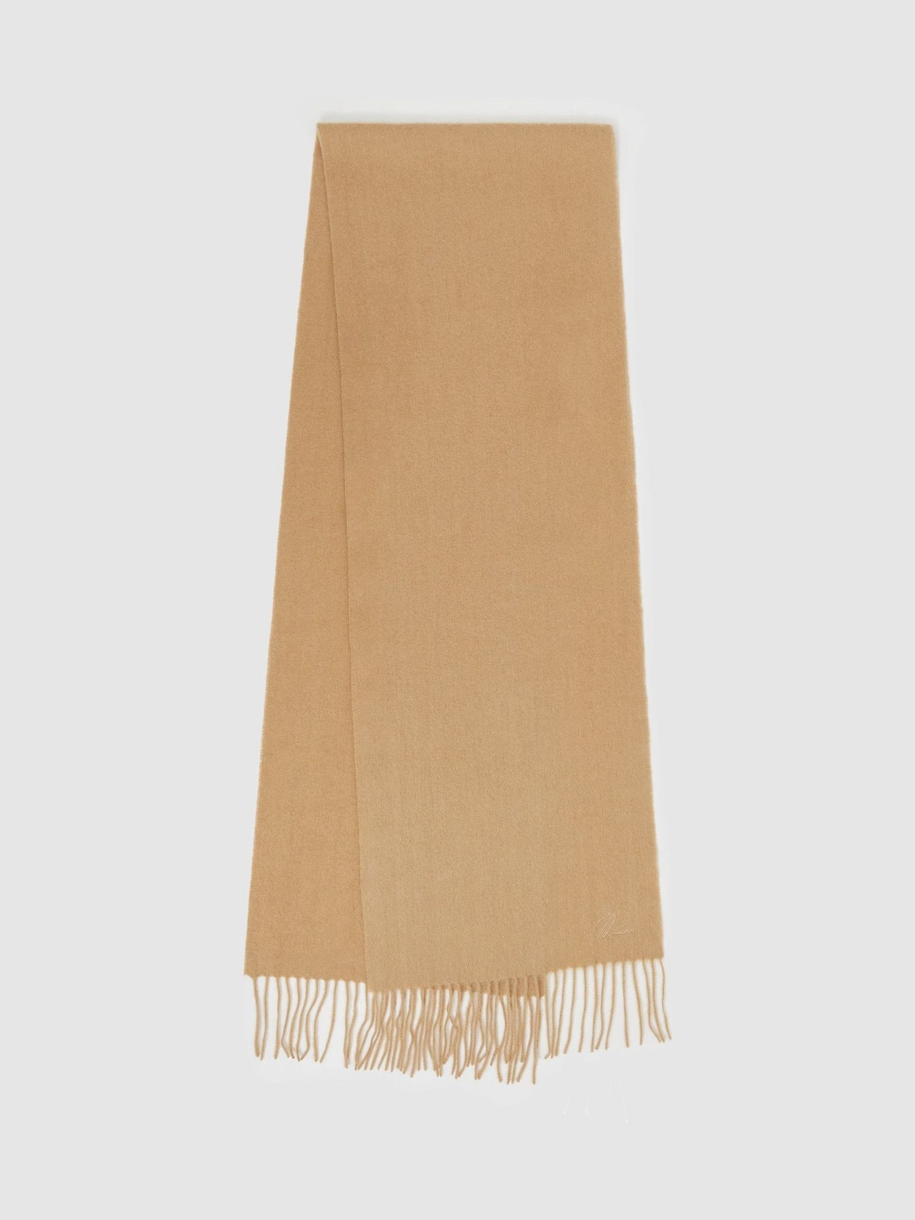 Wool and Cashmere Scarf in Soft Camel | Reiss UK