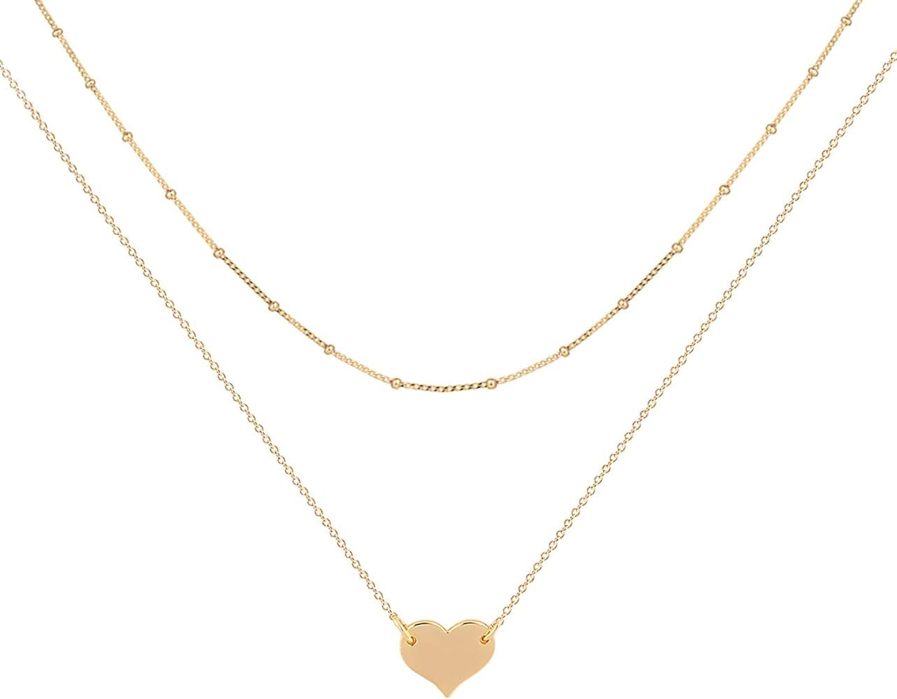 MEVECCO Layered Heart Necklace Pendant Handmade 18k Gold Plated Dainty Gold Choker Arrow Bar Laye... | Amazon (US)