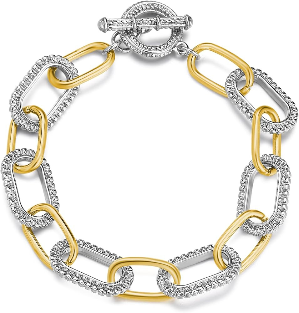 Mytys Link Bracelet for Women Gold and Silver 2 tone Circles Chain Wire Bangle Bracelets | Amazon (US)