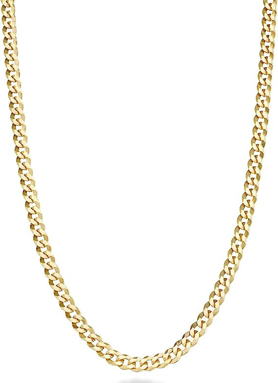 Miabella Solid 18k Gold Over 925 Sterling Silver Italian 3.5mm Diamond Cut Cuban Link Curb Chain ... | Amazon (US)