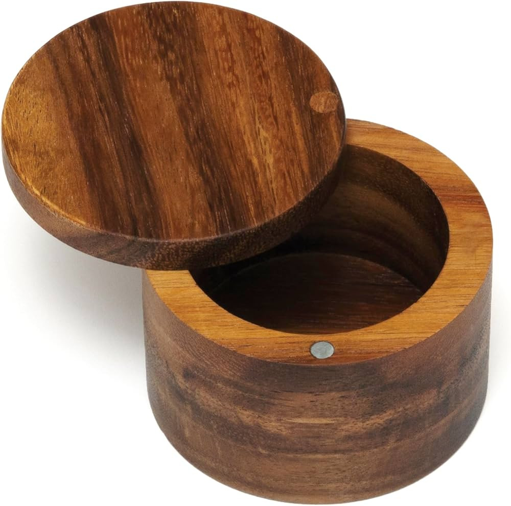 Lipper International Acacia Wood Salt or Spice Box with Swivel Cover, 3-1/2" x 2-1/2" | Amazon (US)