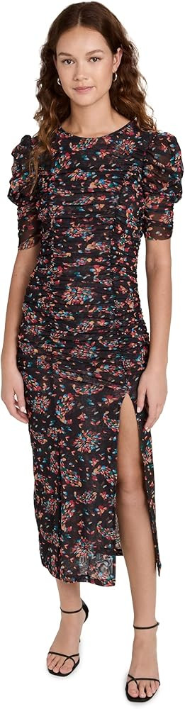 Free People Briella Midi Dress for Women - Crew Neckline with Short Puffed Sleeves and Ruched Det... | Amazon (US)