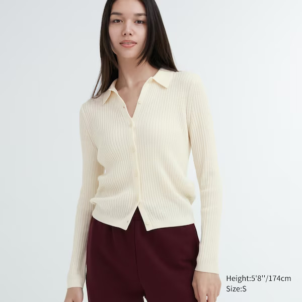 Extra Fine Merino Ribbed Polo Cardigan | UNIQLO (US)