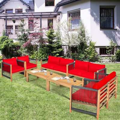 Costway 8 PCS Acacia Wood Patio Conversation Set w/Cushions for Garden Red | Target